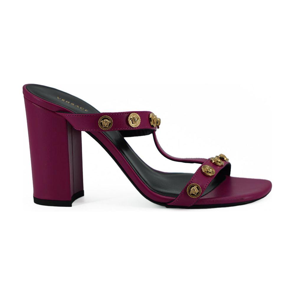 Versace Elegant Purple Calf Leather High Sandals Versace Dark Slate Gray