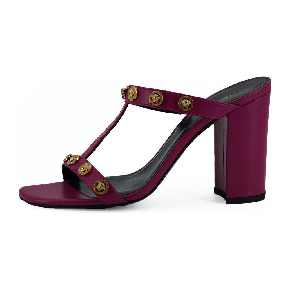 Versace Elegant Purple Calf Leather High Sandals Versace Dark Slate Gray