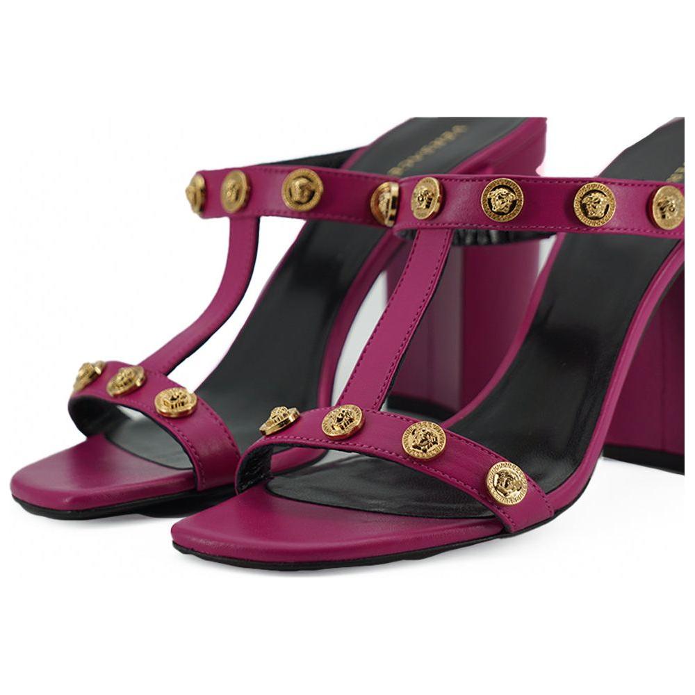 Versace Elegant Purple Calf Leather High Sandals Versace Dark Slate Gray