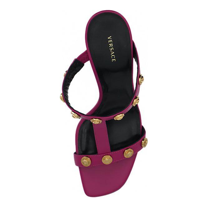 Versace Elegant Purple Calf Leather High Sandals Versace Black