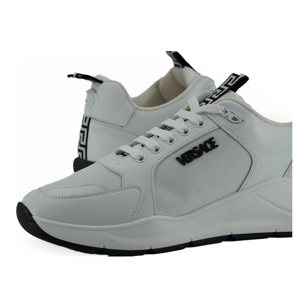 Versace Sleek White Calf Leather Sneakers Versace Light Slate Gray