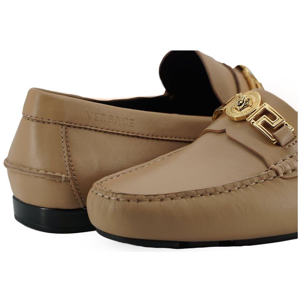 Versace Exquisite Medusa Gold-Tone Leather Loafers Versace Dim Gray