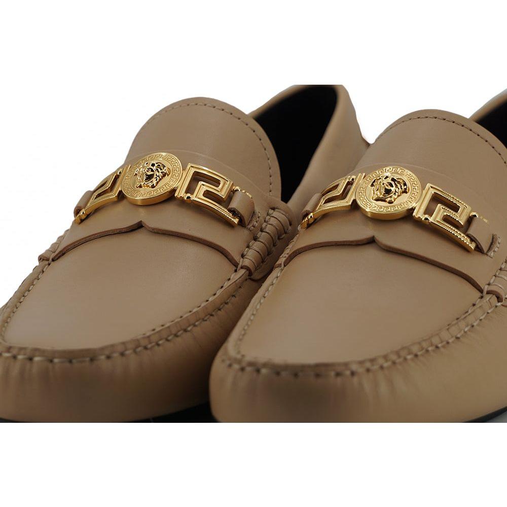 Versace Exquisite Medusa Gold-Tone Leather Loafers Versace Dim Gray