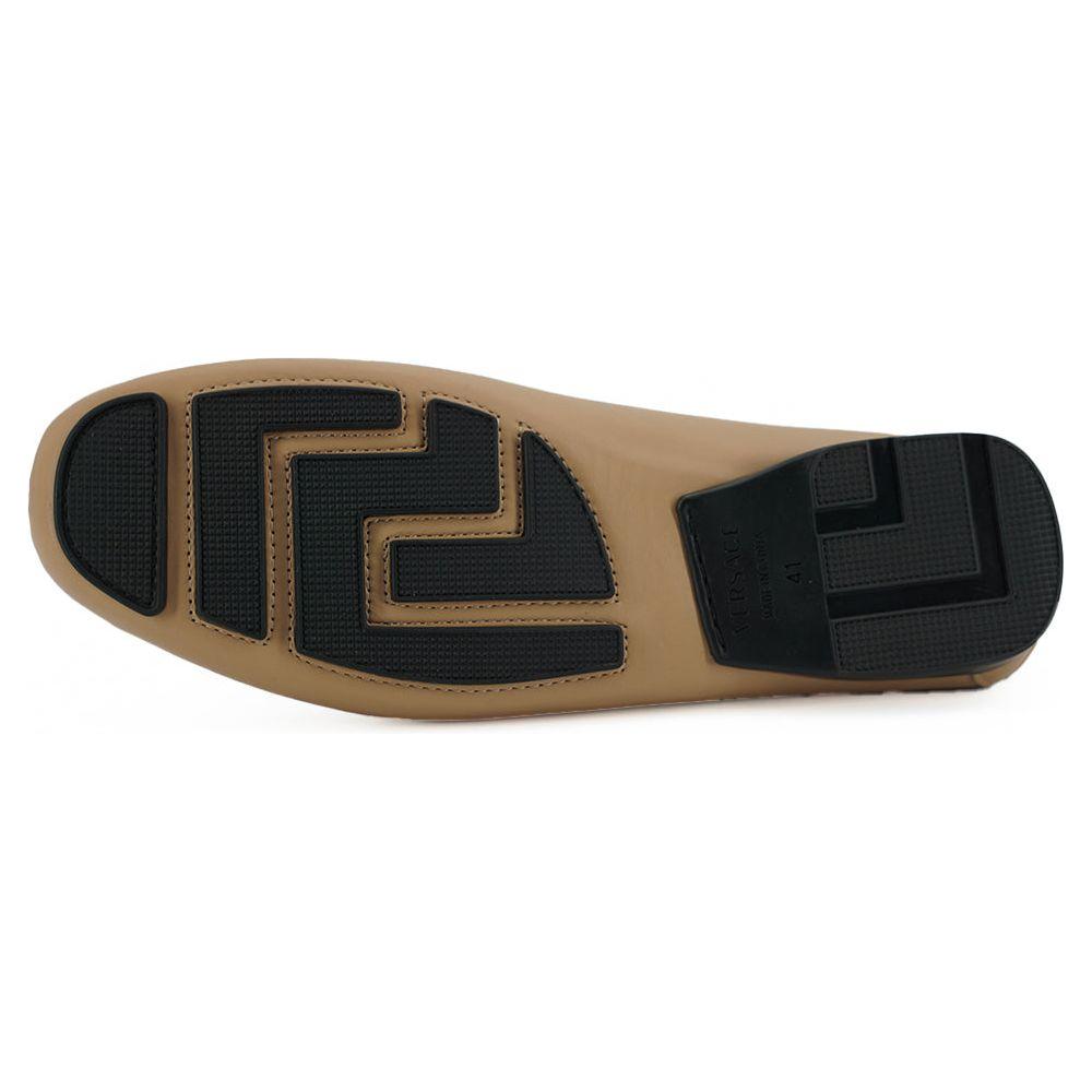 Versace Exquisite Medusa Gold-Tone Leather Loafers Versace Rosy Brown