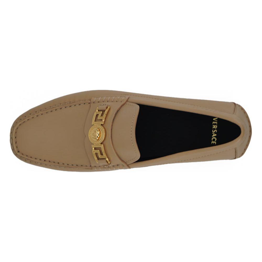 Versace Exquisite Medusa Gold-Tone Leather Loafers Versace Dim Gray