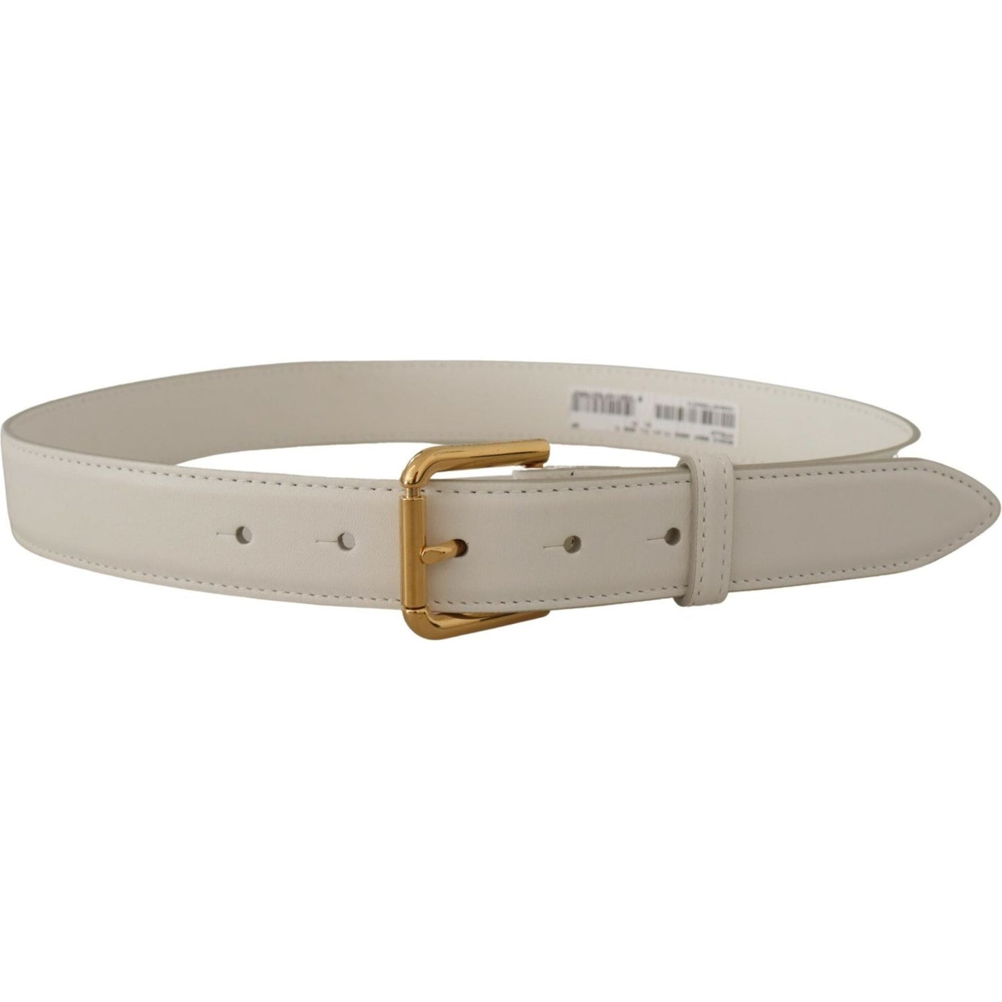 Dolce & Gabbana Chic White Leather Belt with Gold Engraved Buckle Dolce & Gabbana Dark Gray