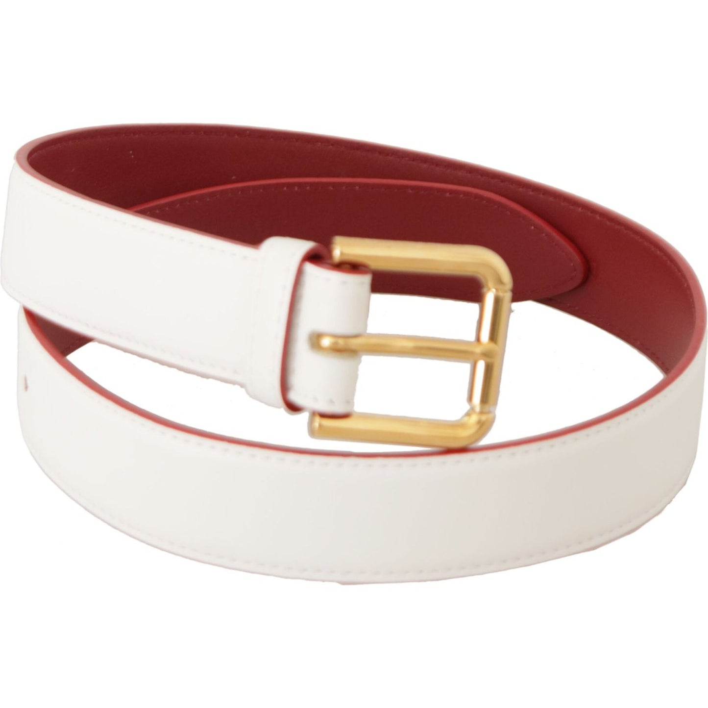 Dolce & Gabbana Elegant White Leather Belt with Engraved Buckle Dolce & Gabbana Antique White