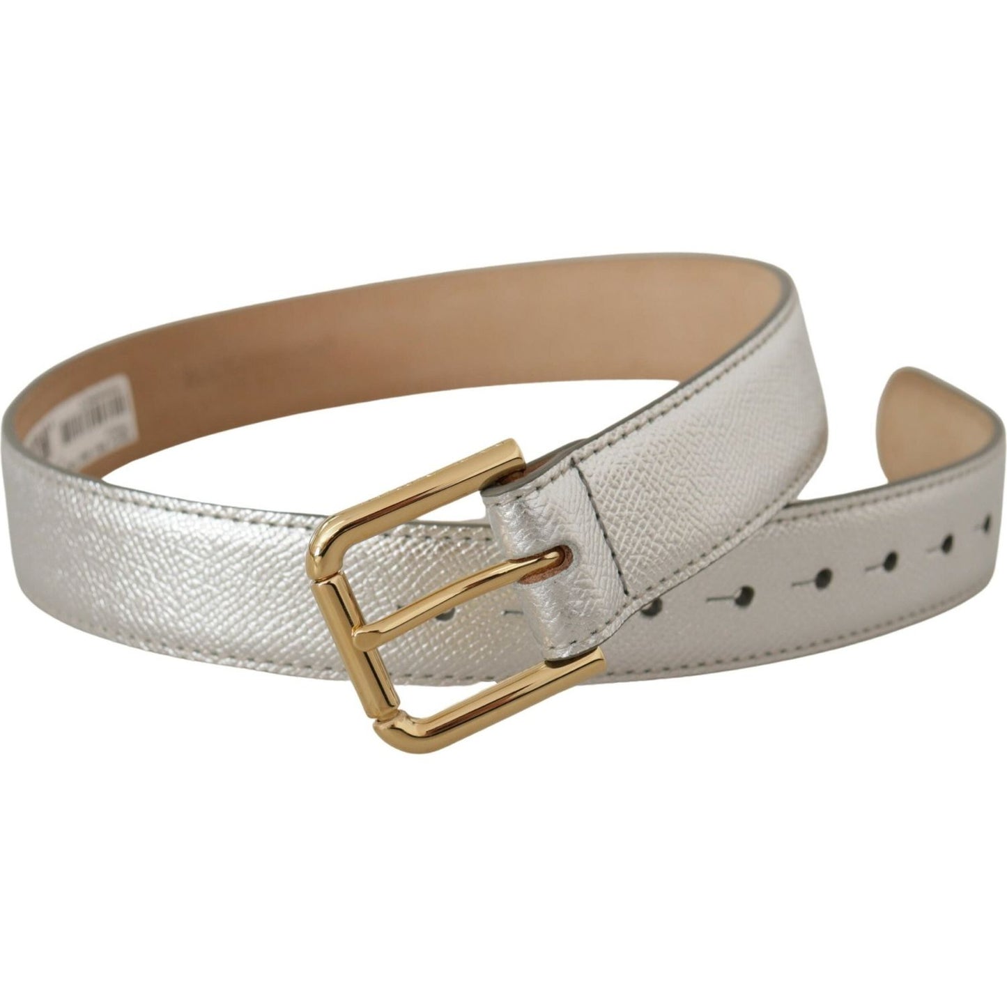 Dolce & Gabbana Elegant Silver Leather Belt with Engraved Buckle Dolce & Gabbana Rosy Brown
