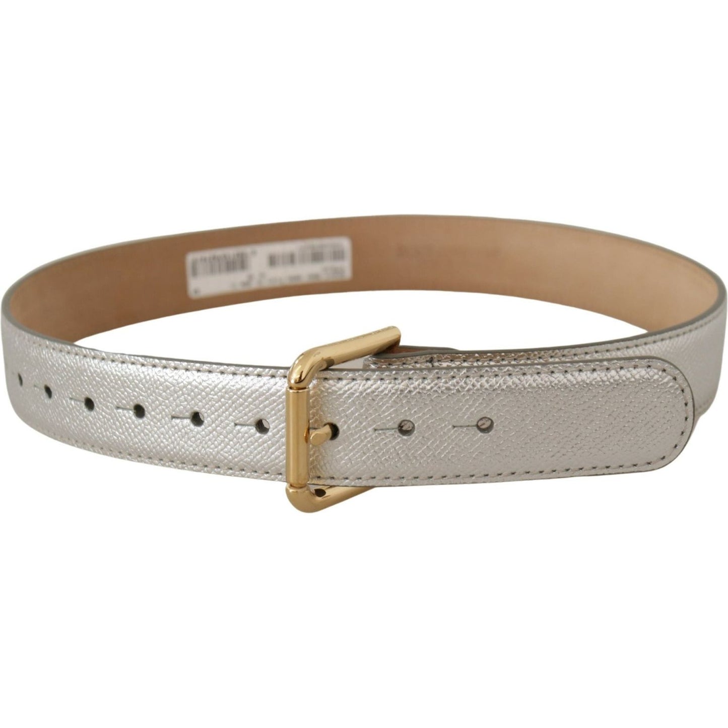 Dolce & Gabbana Elegant Silver Leather Belt with Engraved Buckle Dolce & Gabbana Rosy Brown