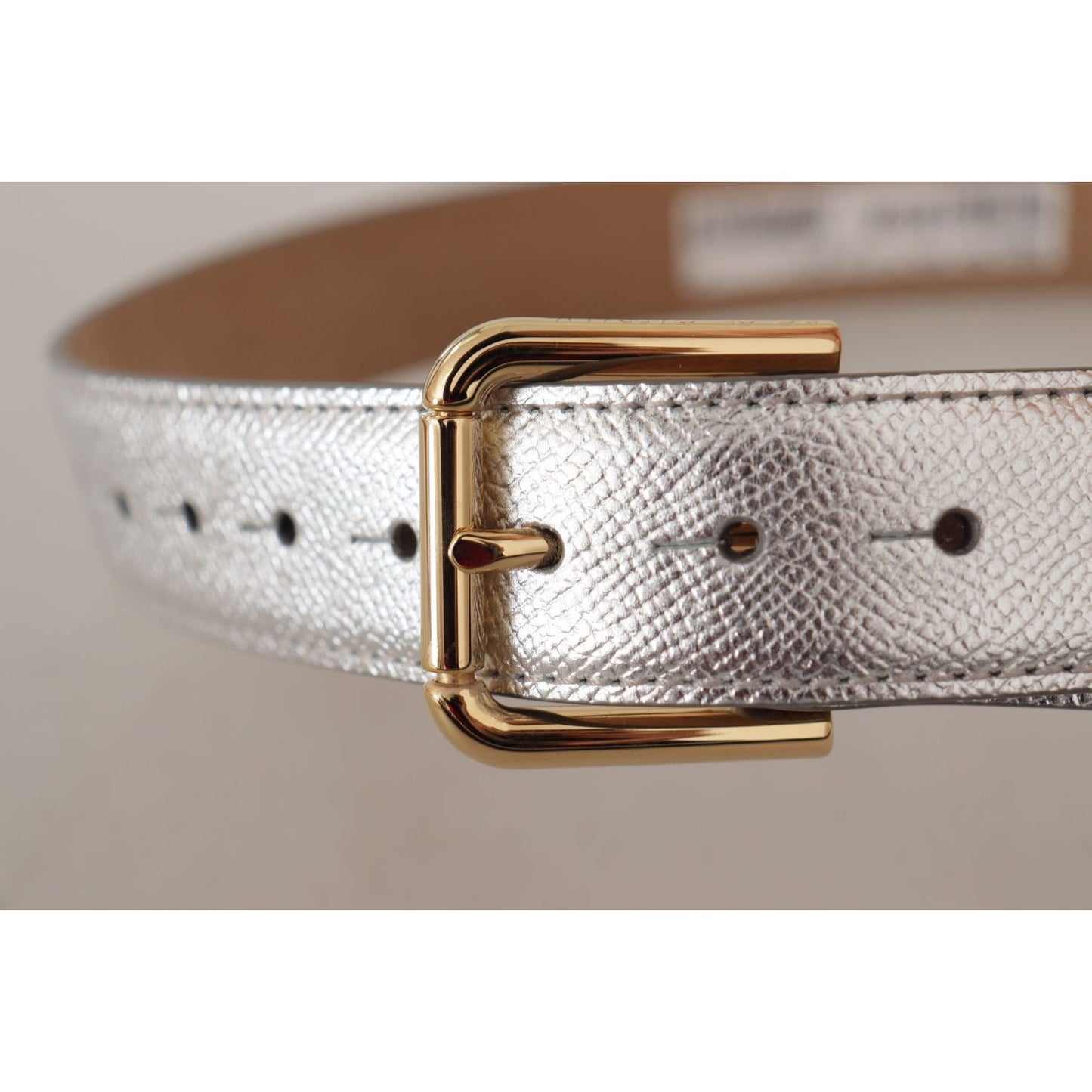 Dolce & Gabbana Elegant Silver Leather Belt with Engraved Buckle Dolce & Gabbana Rosy Brown