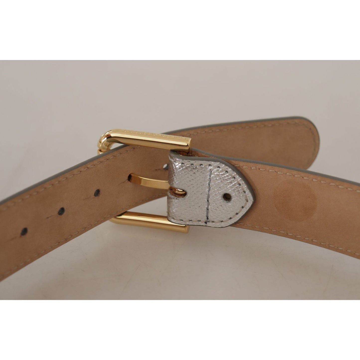 Dolce & Gabbana Elegant Silver Leather Belt with Engraved Buckle Dolce & Gabbana Rosy Brown