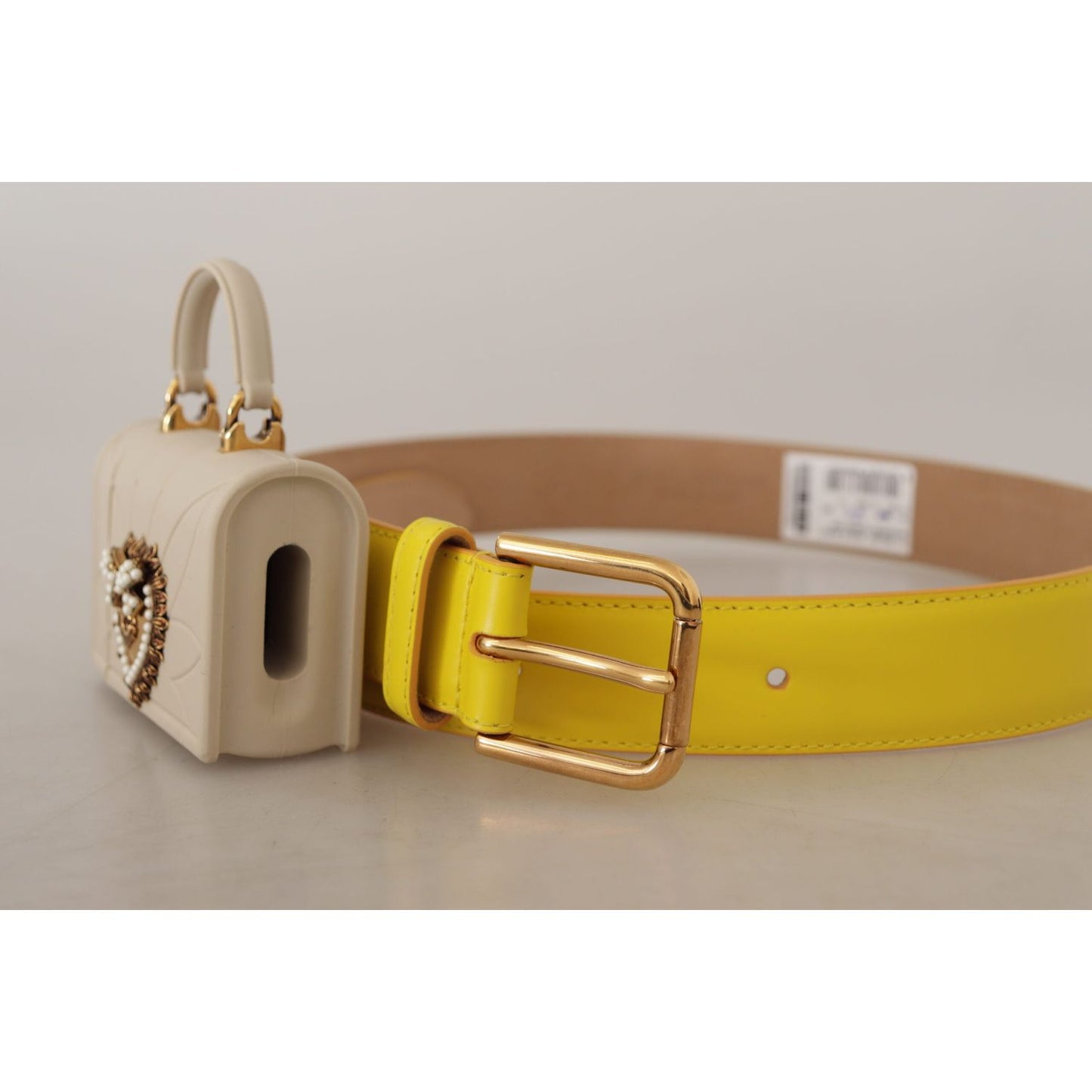 Dolce & Gabbana Chic Yellow Leather Belt with Headphone Case Dolce & Gabbana Dark Gray