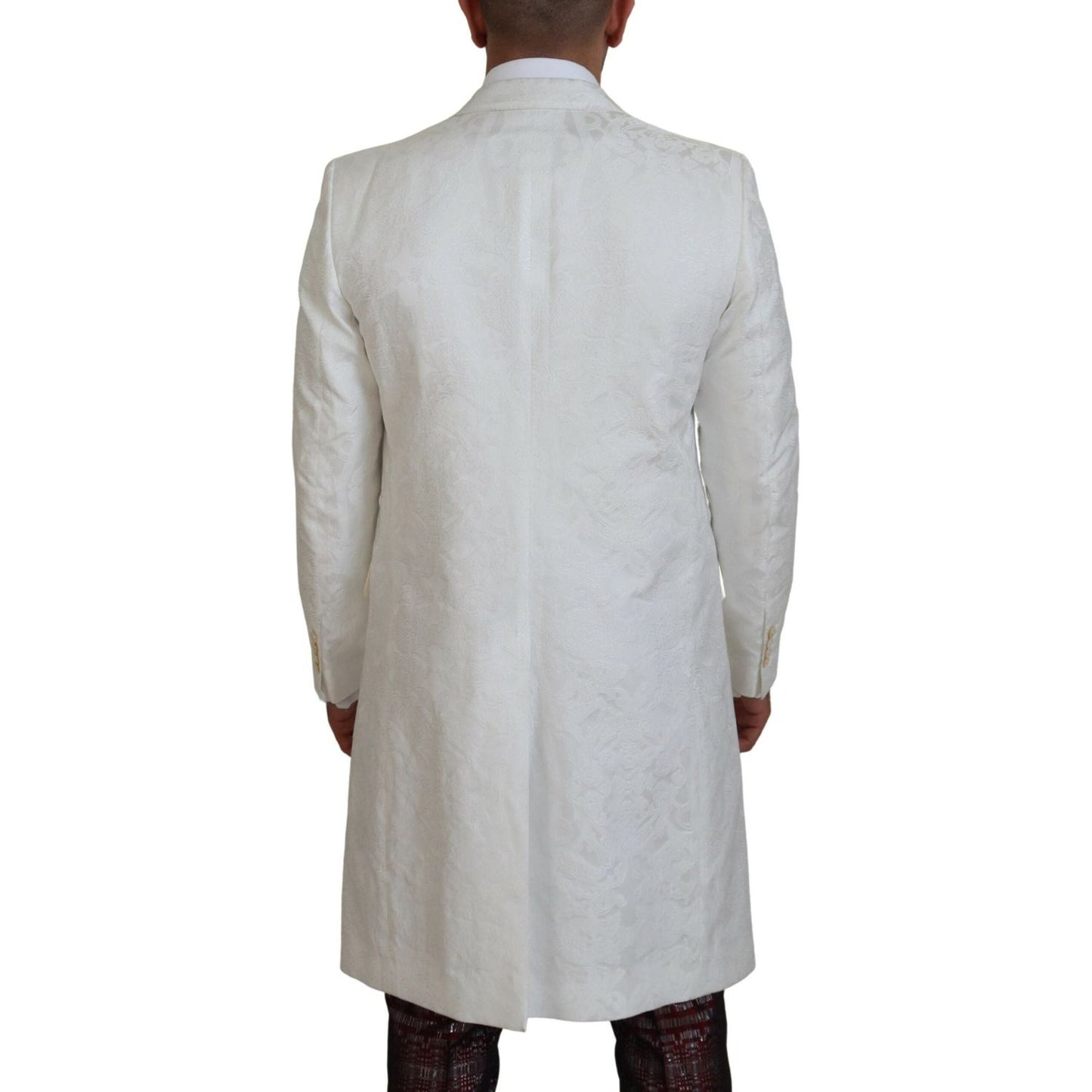 Dolce & Gabbana Elegant White Floral Brocade Trench Coat Dolce & Gabbana Gray