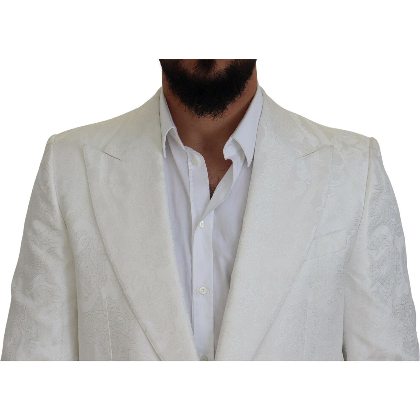 Dolce & Gabbana Elegant White Floral Brocade Trench Coat Dolce & Gabbana Dark Gray