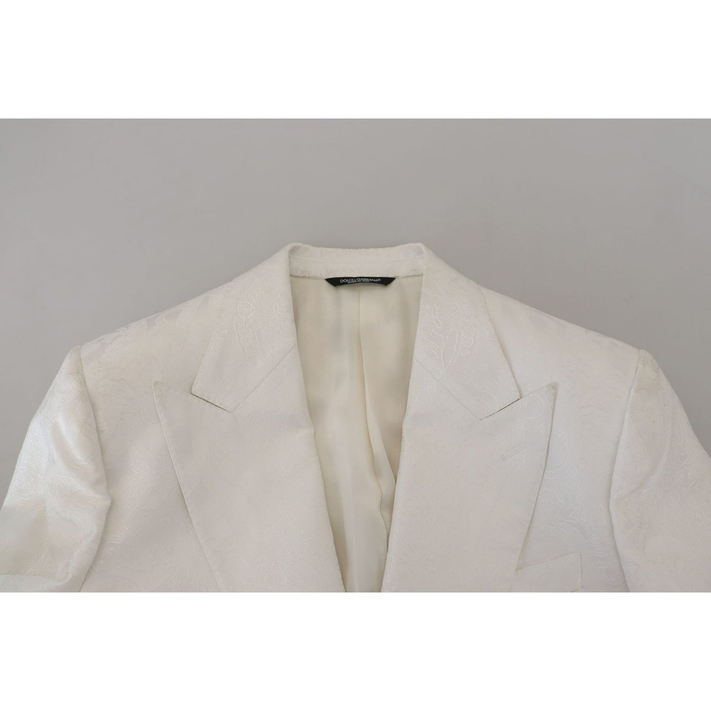 Dolce & Gabbana Elegant White Floral Brocade Trench Coat Dolce & Gabbana Dark Gray