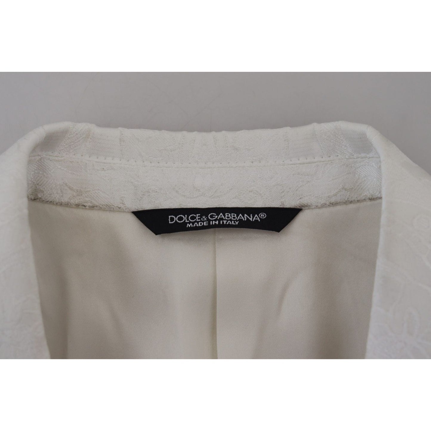Dolce & Gabbana Elegant White Floral Brocade Trench Coat Dolce & Gabbana Dark Gray