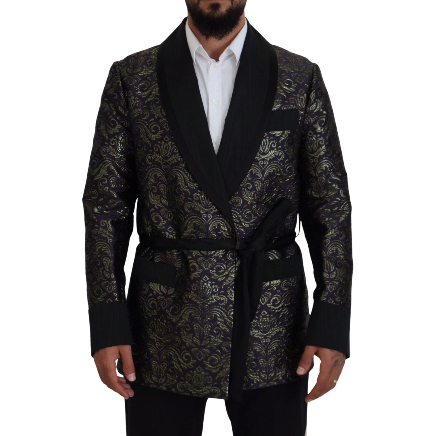 Dolce & Gabbana Gold Jacquard Robe Jacket Dolce & Gabbana Black