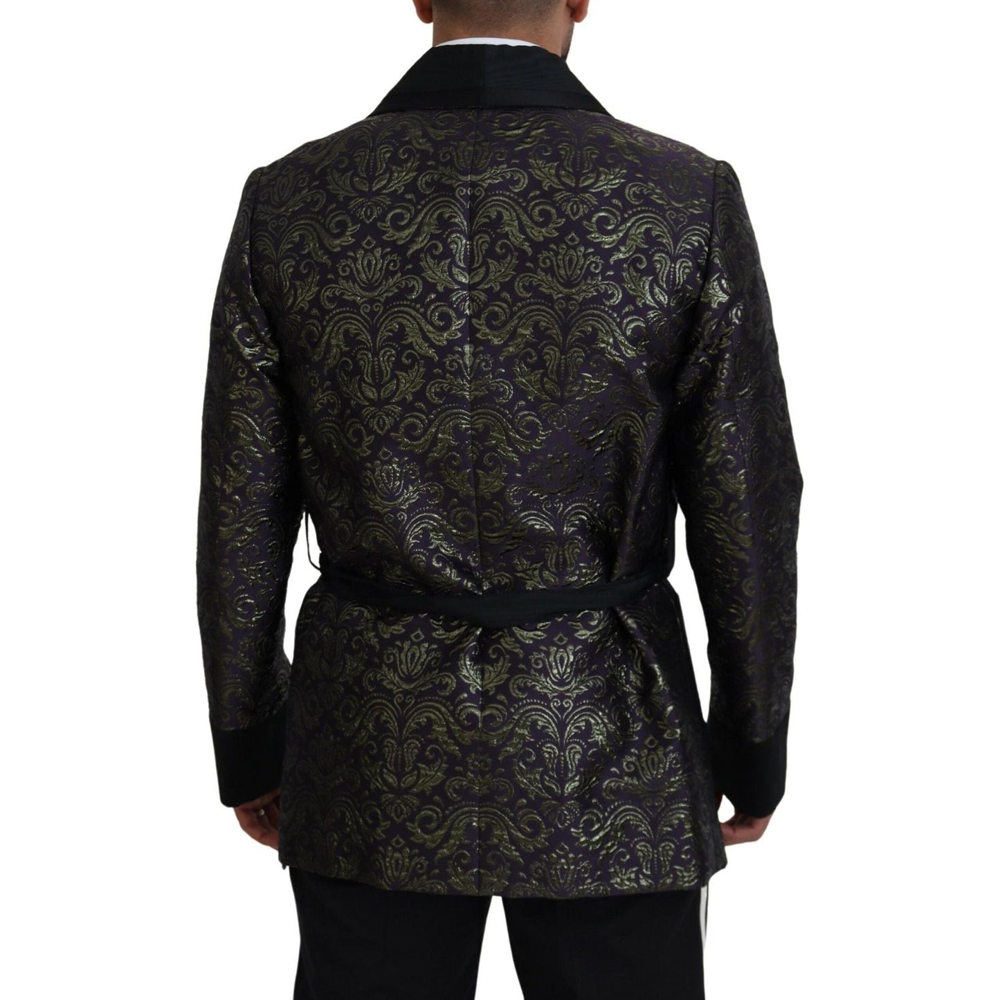 Dolce & Gabbana Gold Jacquard Robe Jacket Dolce & Gabbana Black