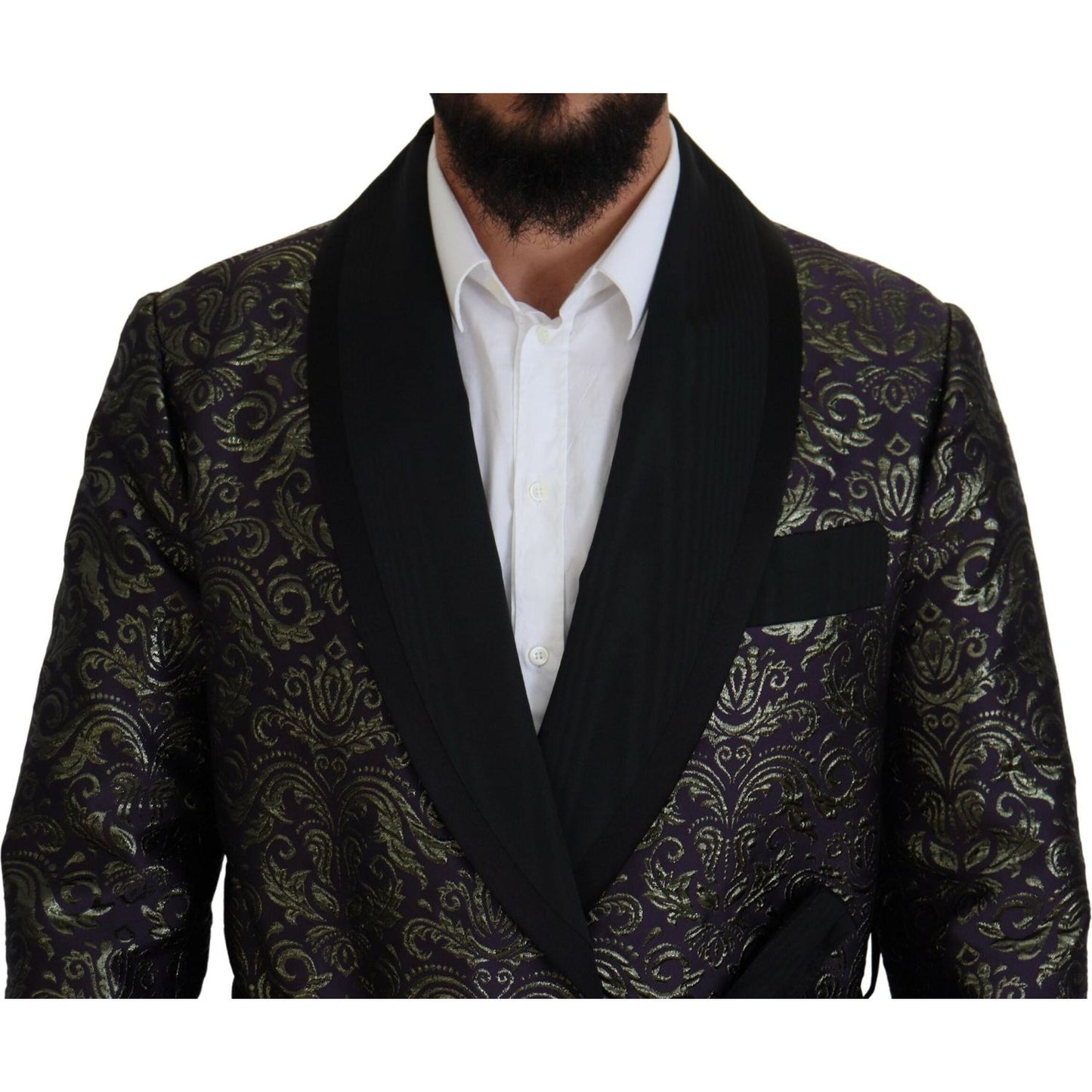 Dolce & Gabbana Gold Jacquard Robe Jacket Dolce & Gabbana Black
