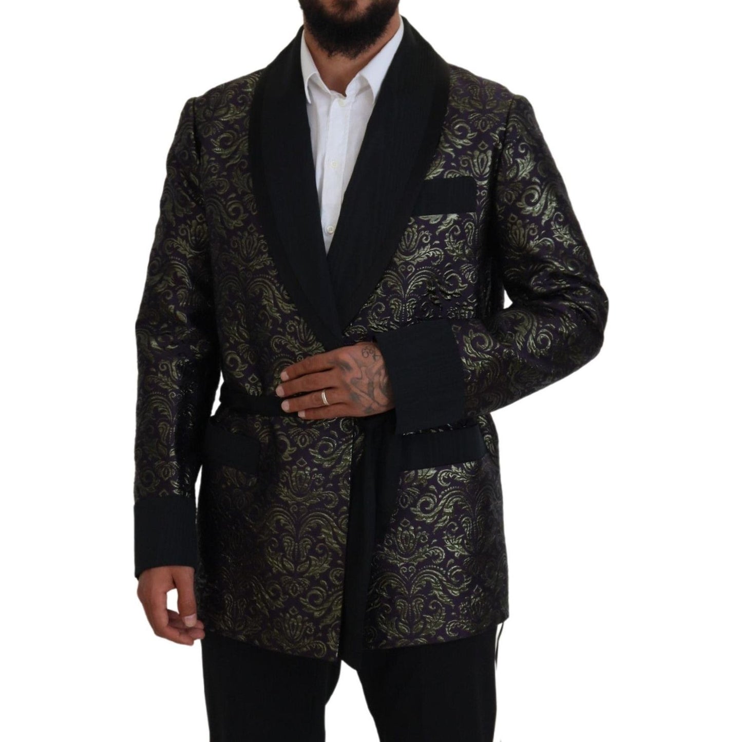 Dolce & Gabbana Gold Jacquard Robe Jacket Dolce & Gabbana Black
