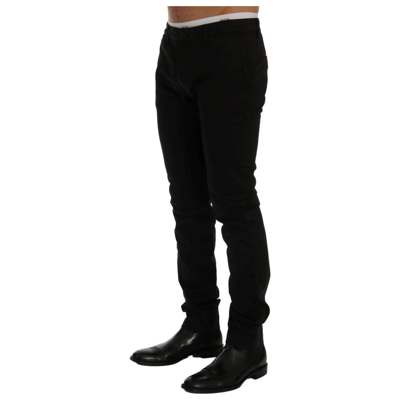 GF Ferre Elegant Slim Fit Black Cotton Trousers Jeans & Pants GF Ferre Black