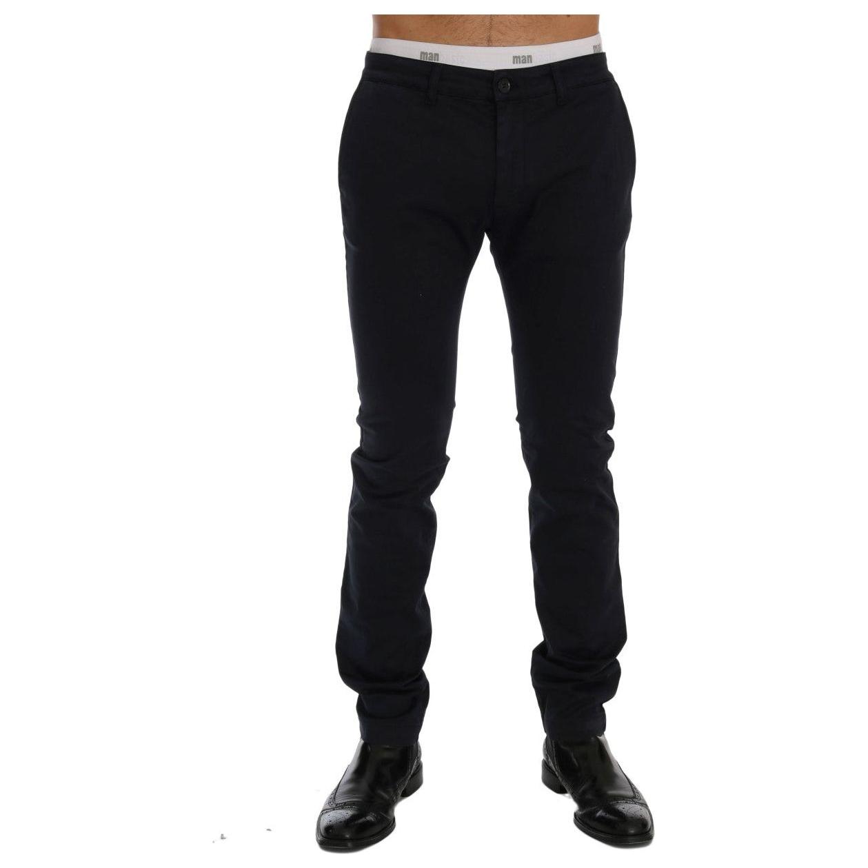 GF Ferre Chic Slim-Fit Blue Cotton Stretch Pants GF Ferre Black