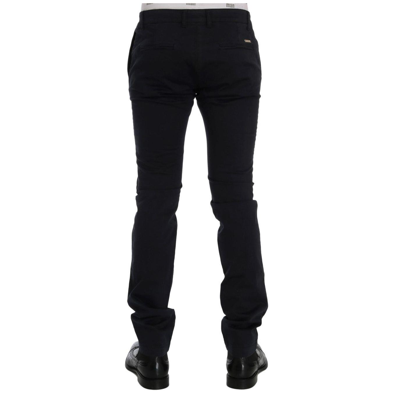 GF Ferre Chic Slim-Fit Blue Cotton Stretch Pants GF Ferre Black