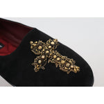 Dolce & Gabbana Black Suede Gold Cross Slip On Loafers Shoes