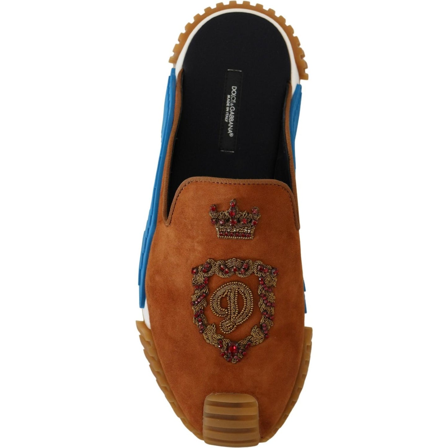Dolce & Gabbana Beaded Elegance Suede Slides in Beige Dolce & Gabbana Saddle Brown