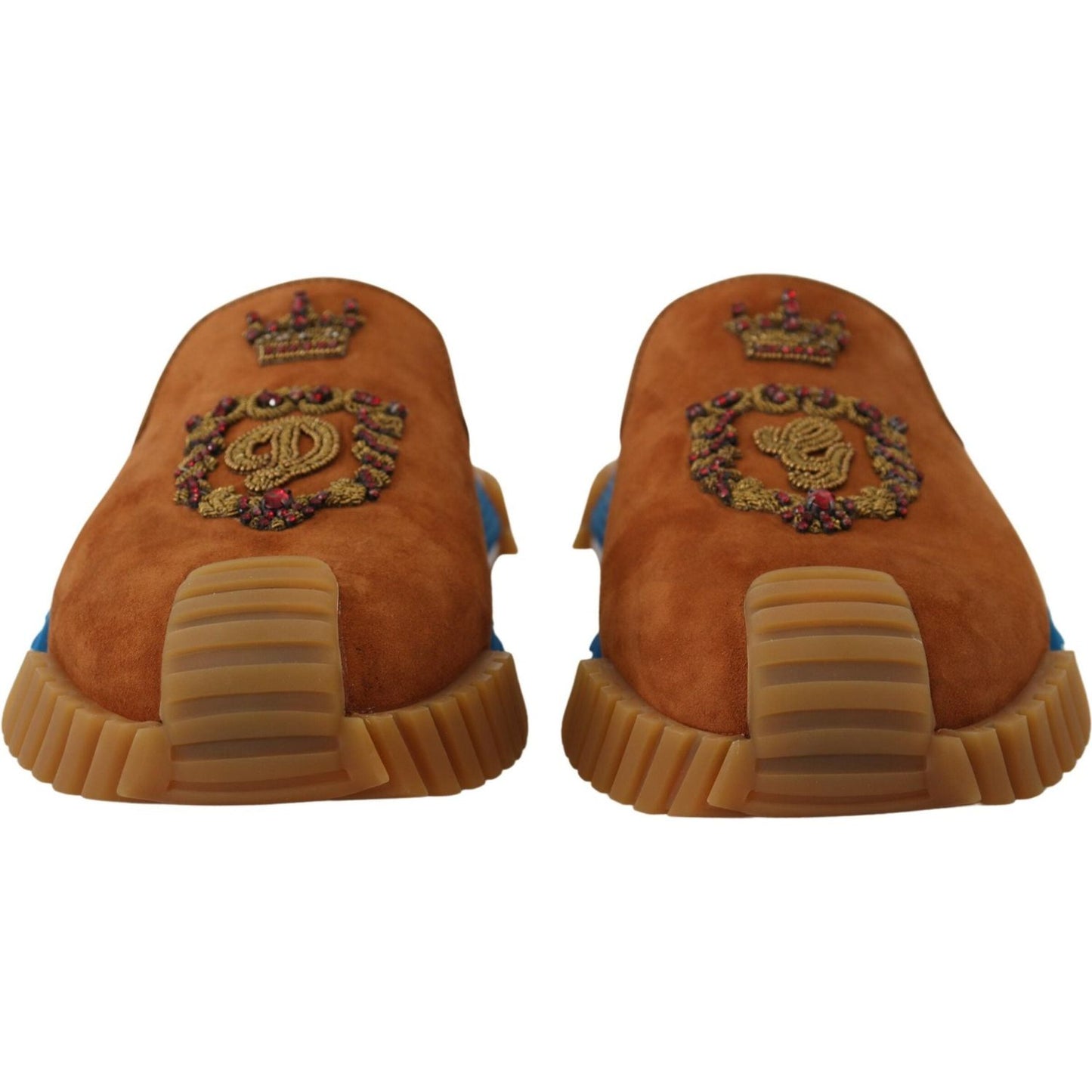 Dolce & Gabbana Beaded Elegance Suede Slides in Beige Dolce & Gabbana Saddle Brown