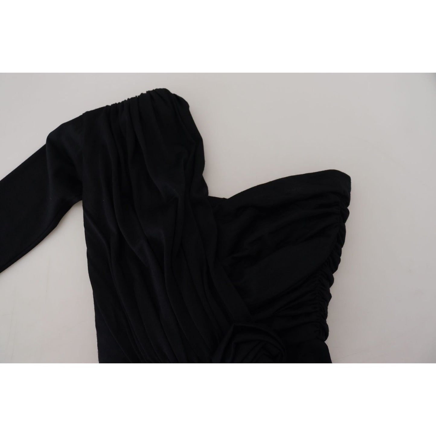 Dolce & Gabbana Black Wrap Sheath One Shoulder Wool Dress DR28903-38