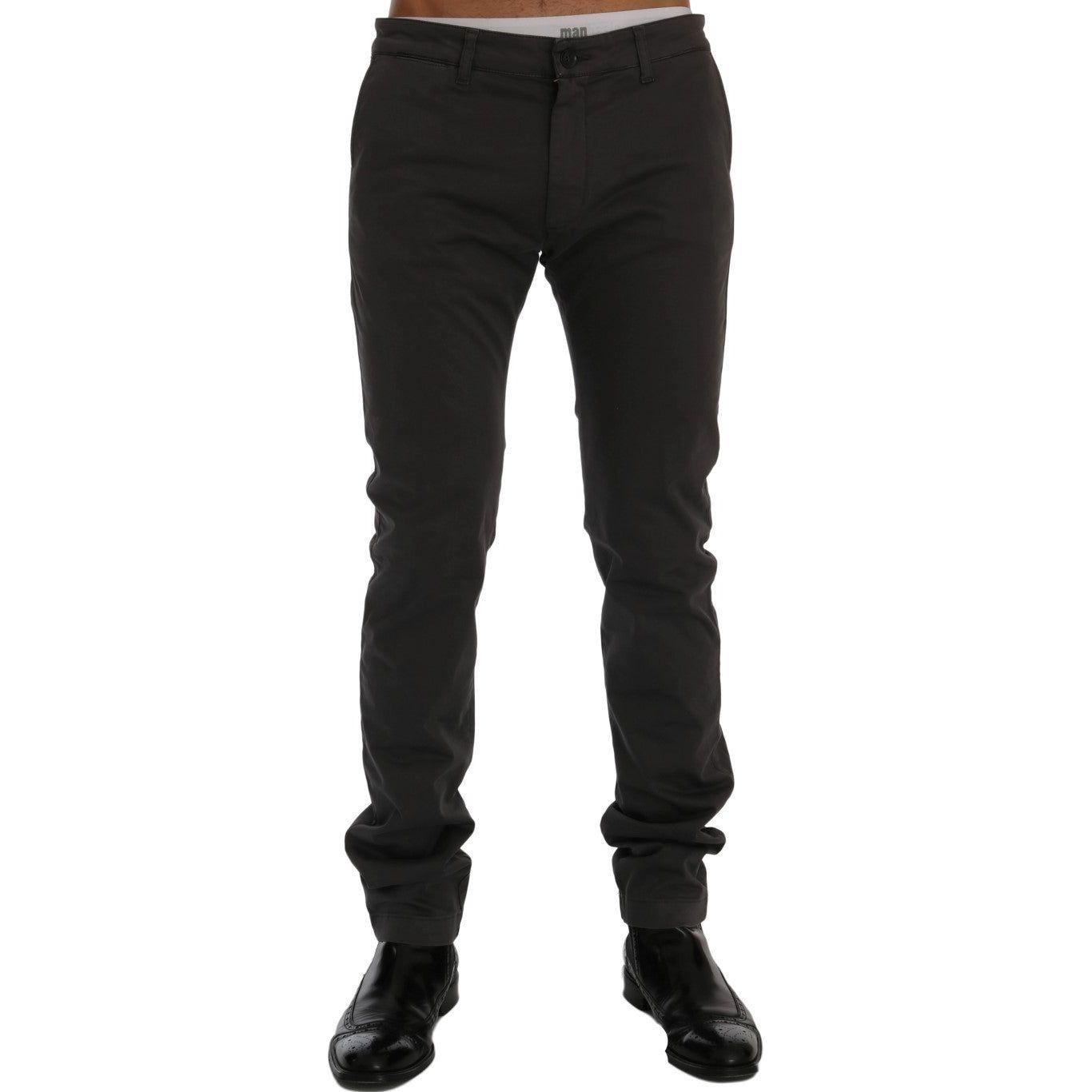 GF Ferre Elegant Slim-Fit Gray Cotton Trousers GF Ferre Black