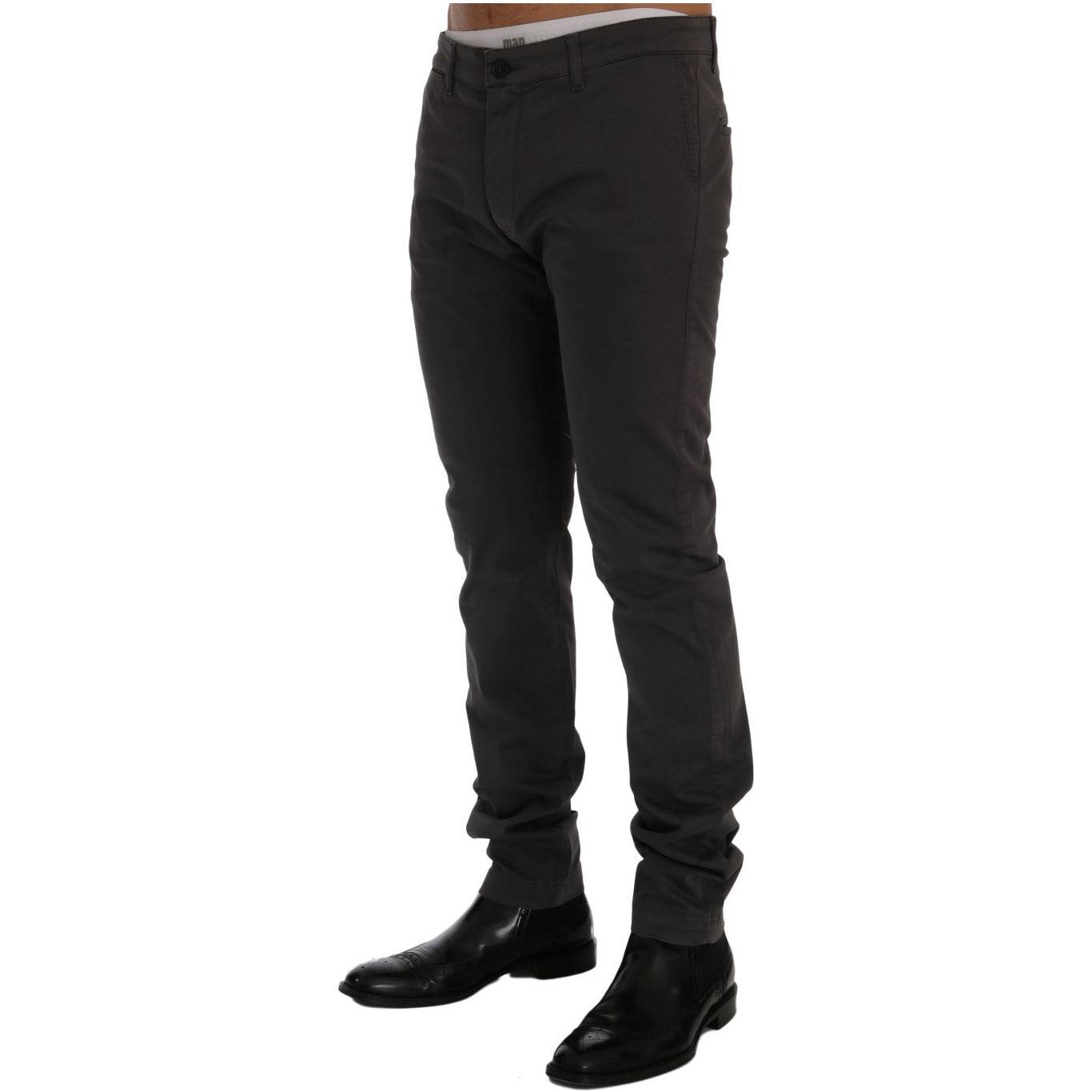 GF Ferre Elegant Slim-Fit Gray Cotton Trousers GF Ferre Black
