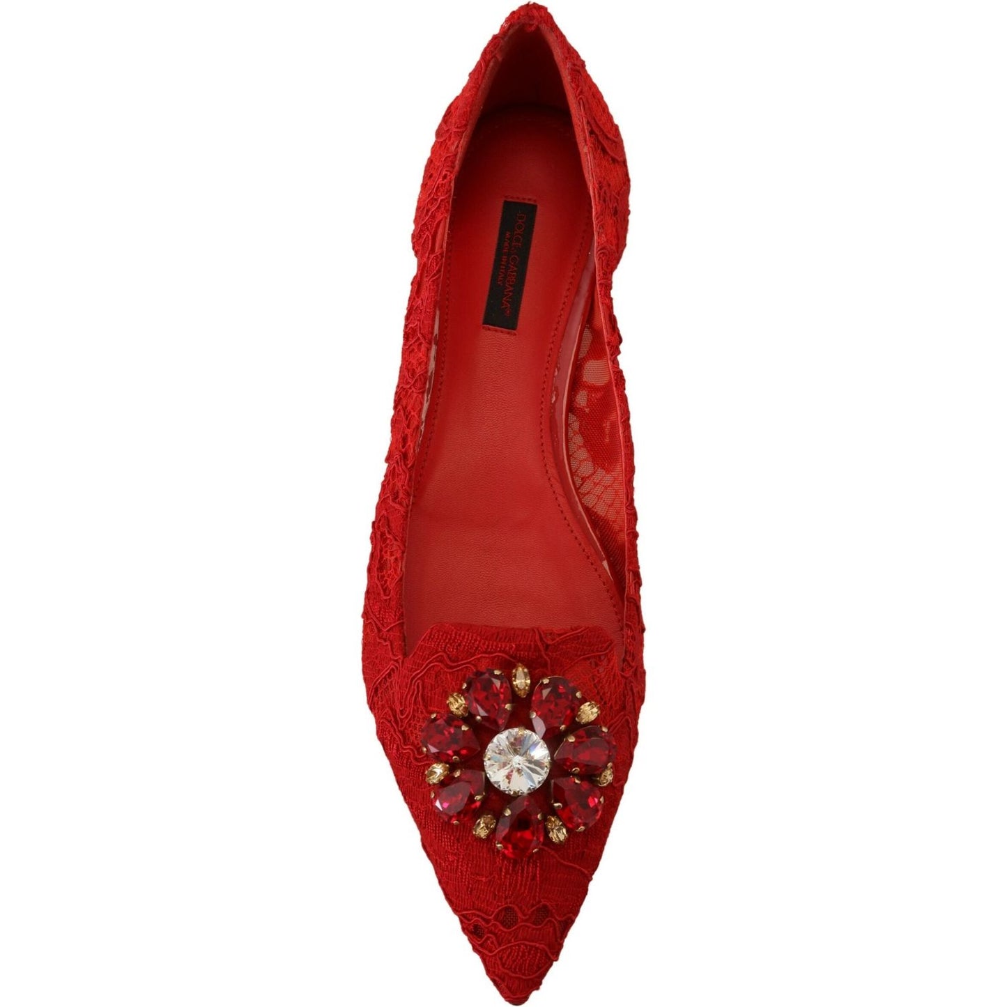 Dolce & Gabbana Red Crystal-Embellished Flats Dolce & Gabbana Brown