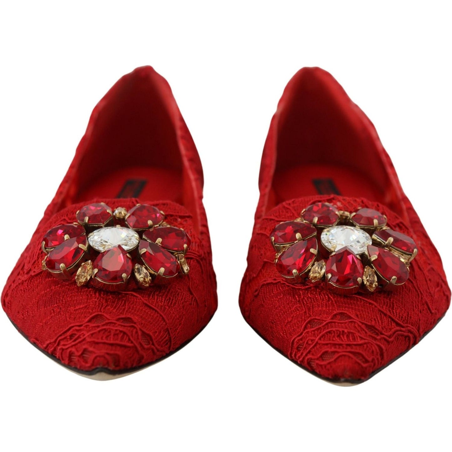 Dolce & Gabbana Red Crystal-Embellished Flats Dolce & Gabbana Dark Red
