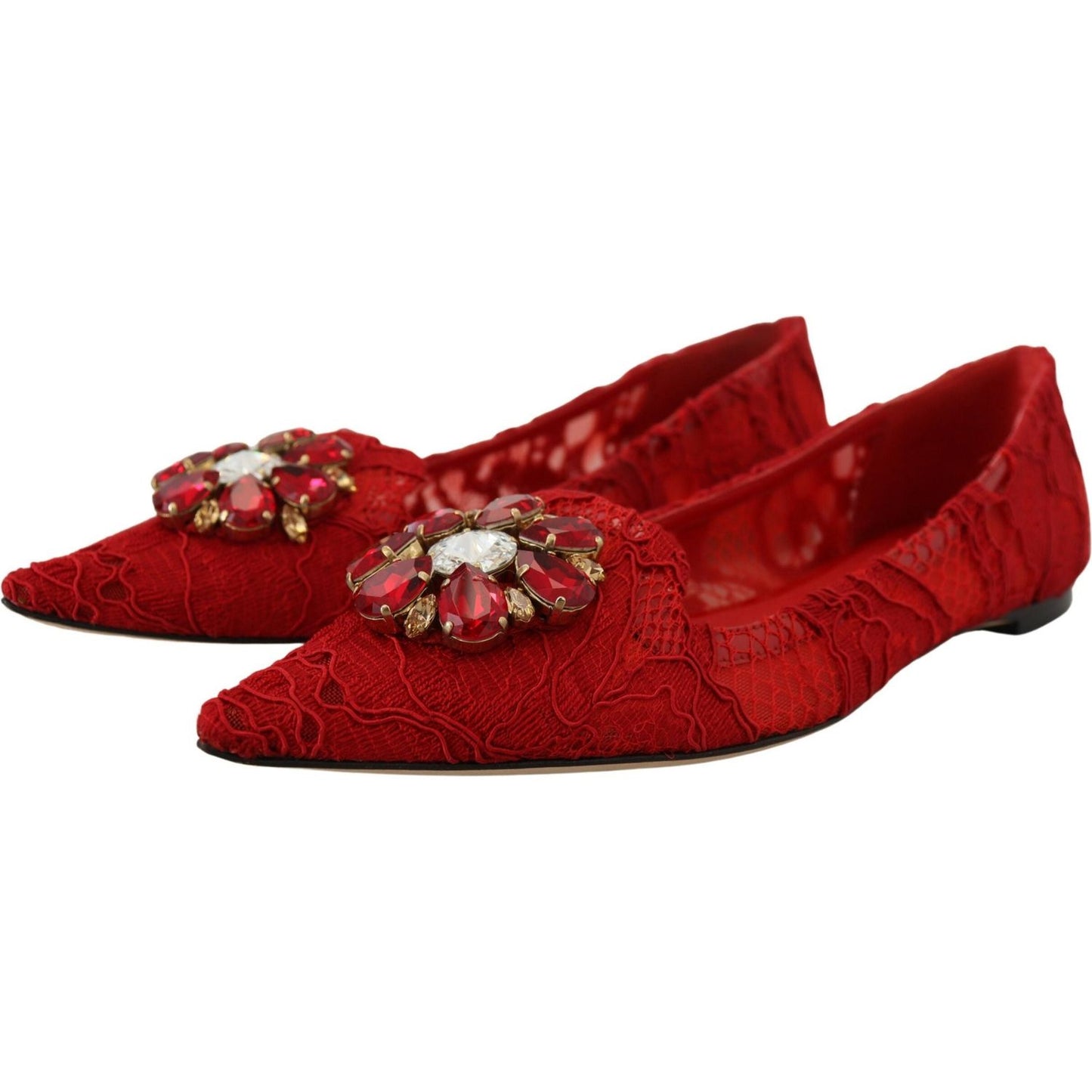 Dolce & Gabbana Red Crystal-Embellished Flats Dolce & Gabbana Dark Red