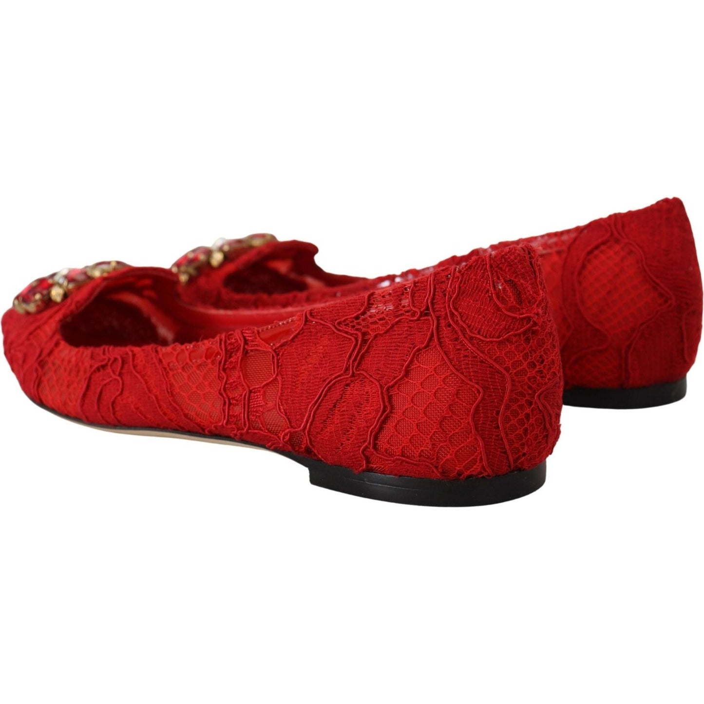 Dolce & Gabbana Red Crystal-Embellished Flats Dolce & Gabbana Dark Red