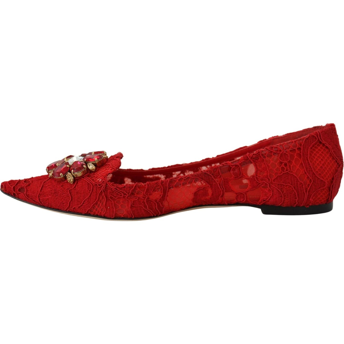 Dolce & Gabbana Red Crystal-Embellished Flats Dolce & Gabbana Dark Red