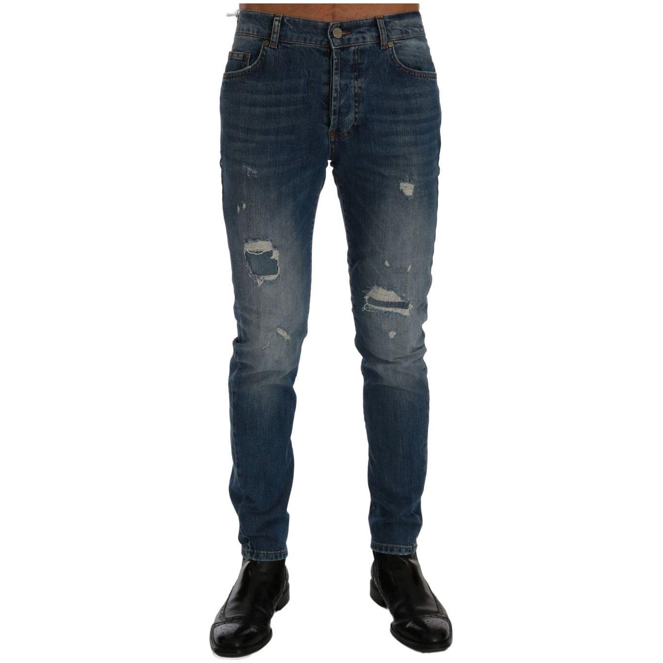 Frankie Morello Svelte Italian Denim - Slim Fit Blue Jeans Frankie Morello Dark Slate Gray
