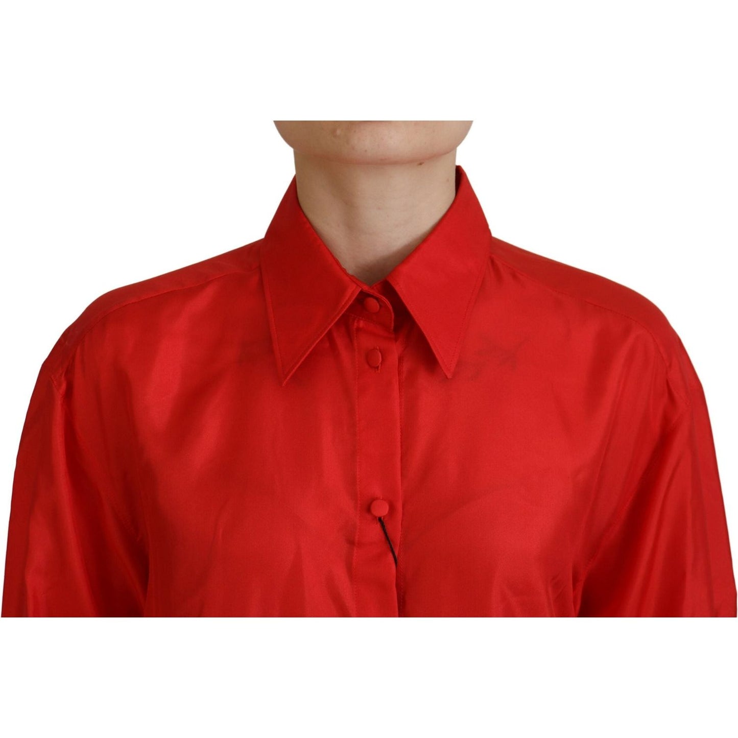 Dolce & Gabbana Elegant Silk Collared Long Sleeve Polo Top Dolce & Gabbana Firebrick