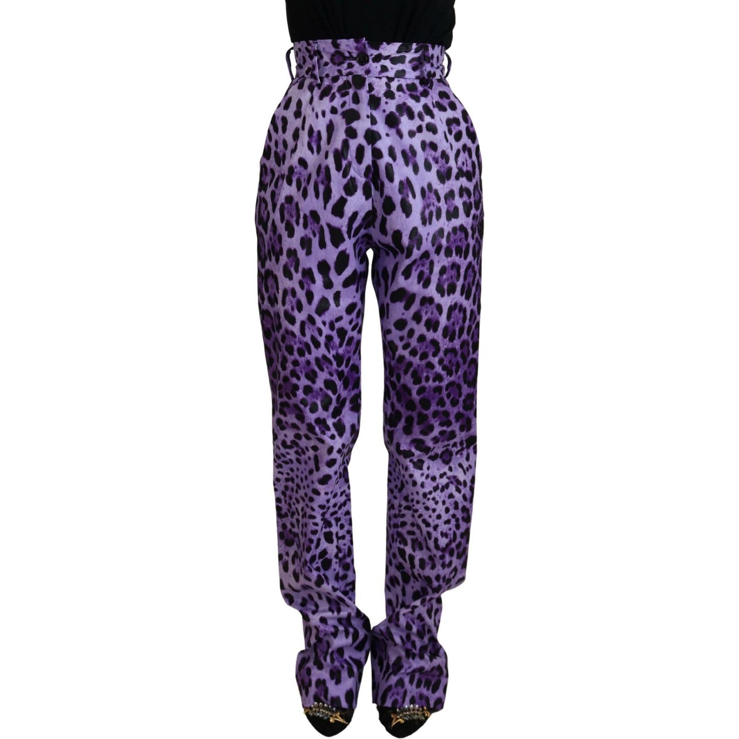 Dolce & Gabbana Elegant High Waist Straight Purple Pants Dolce & Gabbana Dark Slate Gray