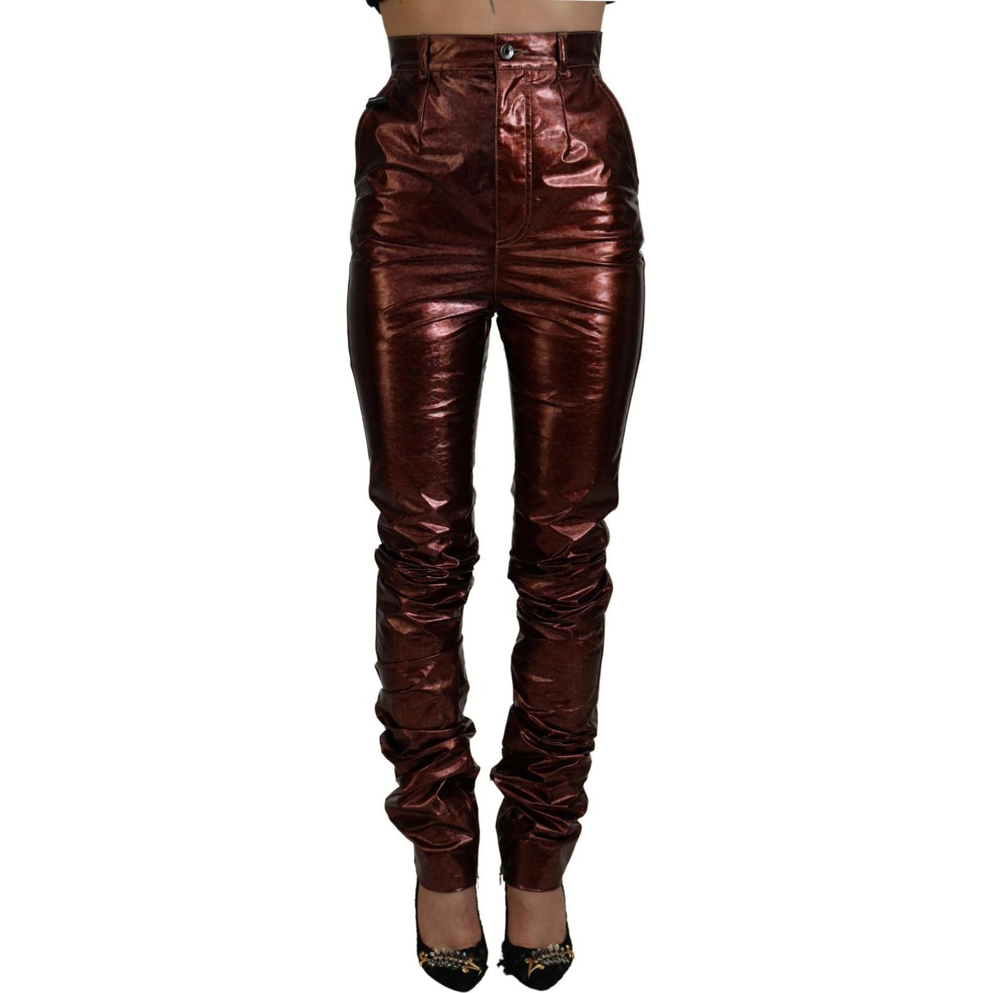 Dolce & Gabbana High Waist Skinny Jeans in Metallic Bronze Dolce & Gabbana Black