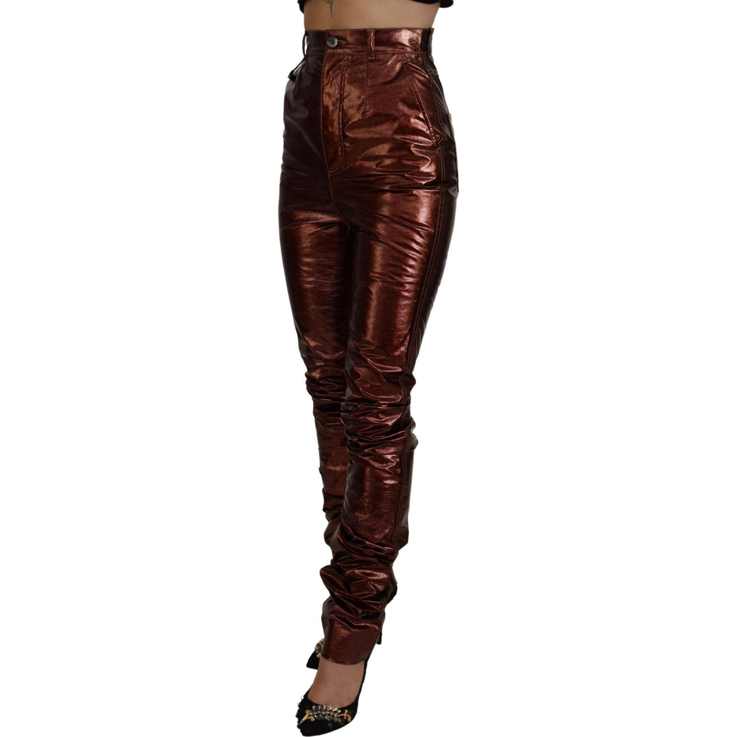 Dolce & Gabbana High Waist Skinny Jeans in Metallic Bronze Dolce & Gabbana Black