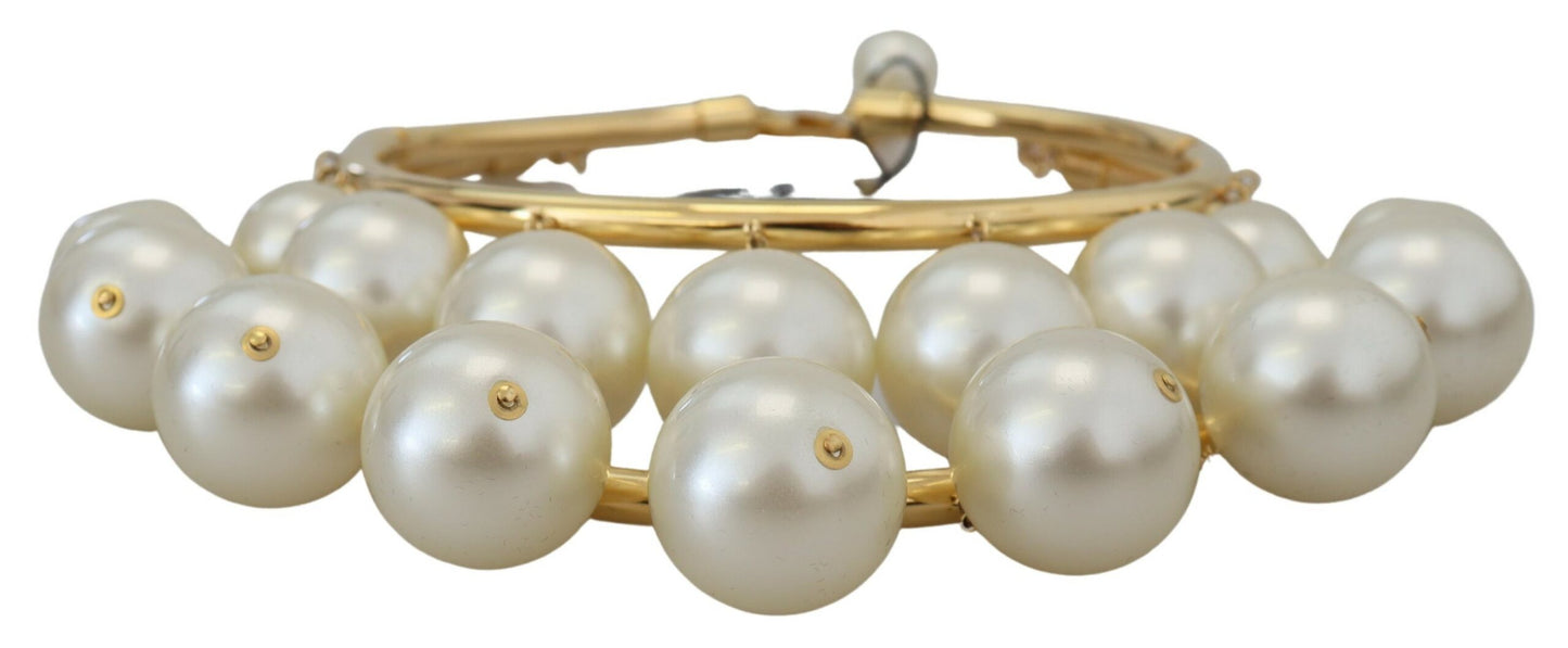 Dolce & Gabbana Elegant Faux Pearl Embellished Gold Choker Dolce & Gabbana Dark Gray