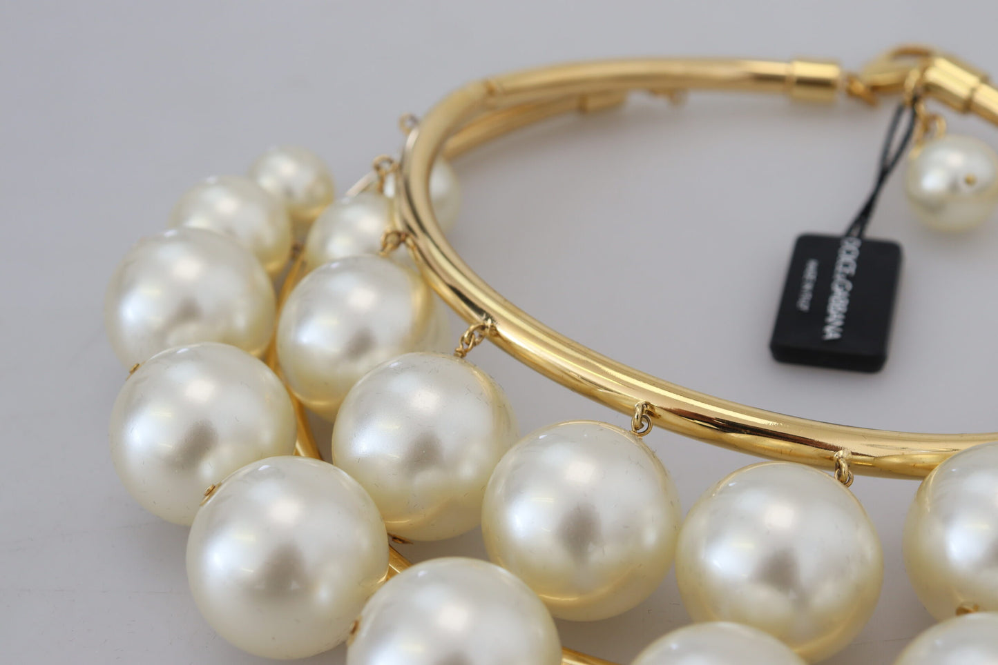Dolce & Gabbana Elegant Faux Pearl Embellished Gold Choker Dolce & Gabbana Gray