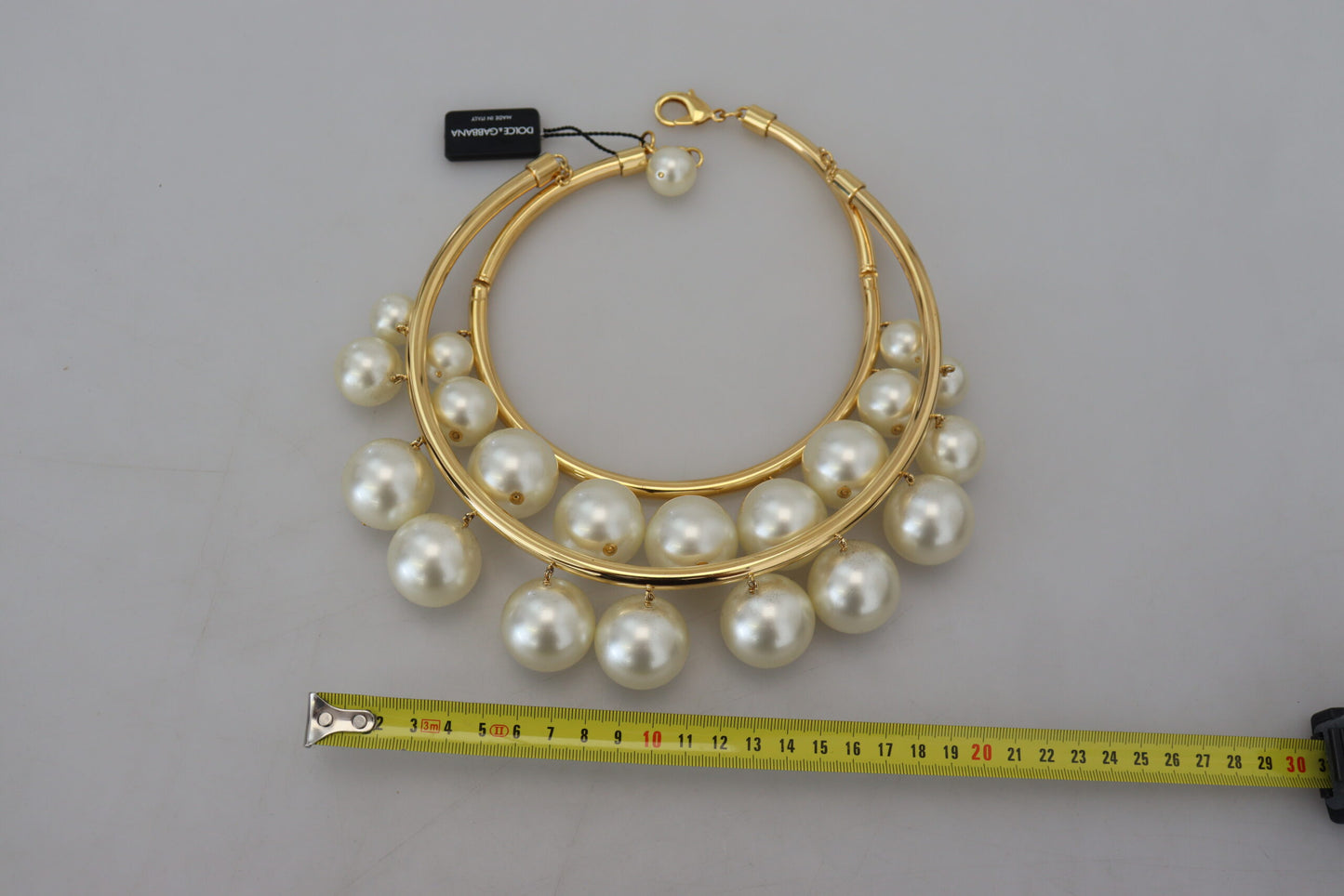Dolce & Gabbana Elegant Faux Pearl Embellished Gold Choker Dolce & Gabbana Dark Gray