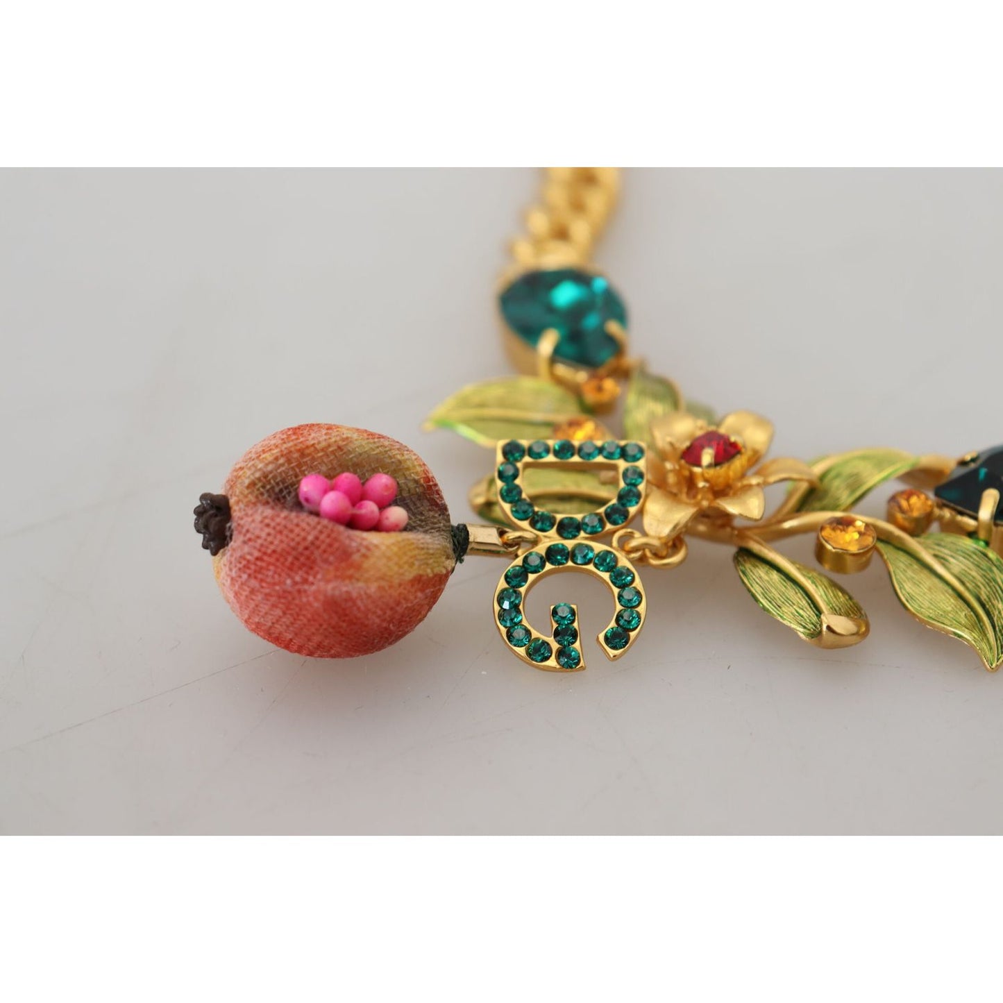 Dolce & Gabbana Elegant Gold-Tone Floral Fruit Necklace Necklace Dolce & Gabbana Gray
