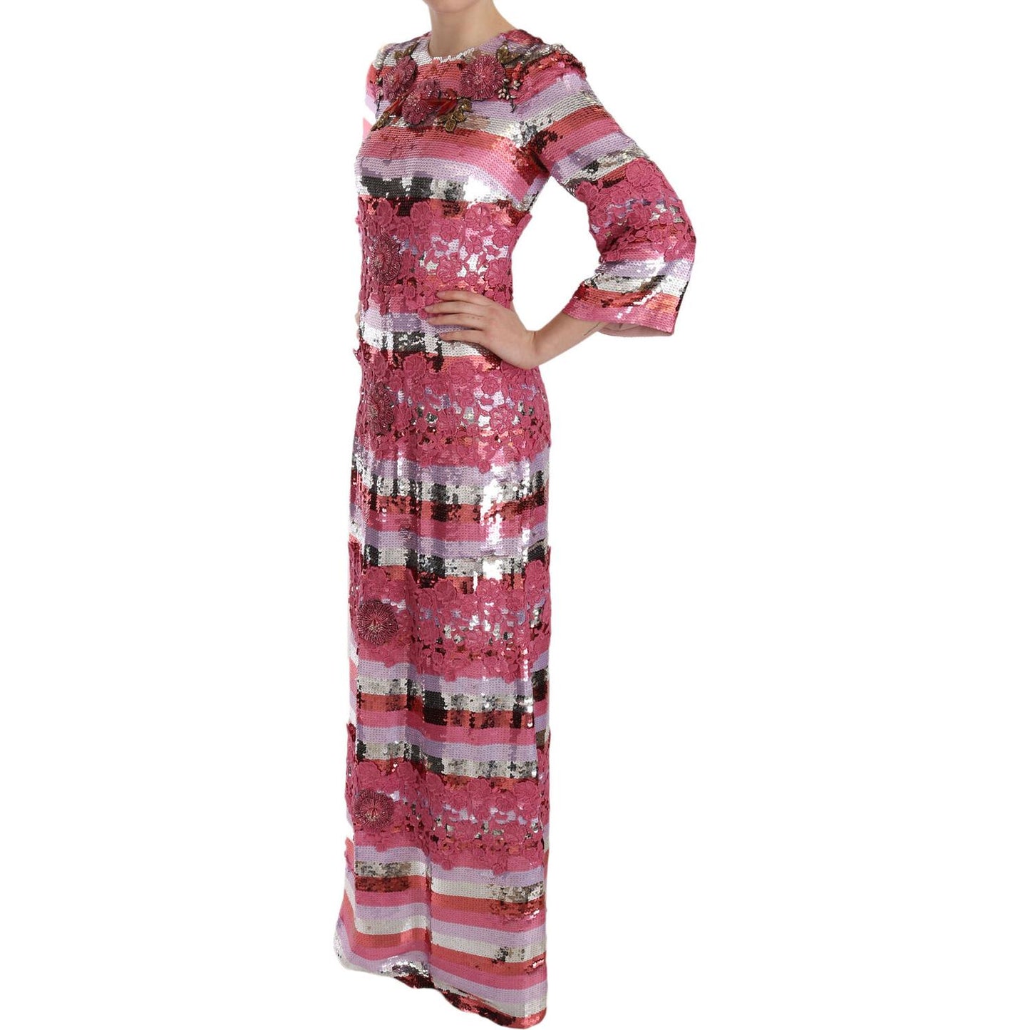 Dolce & Gabbana Opulent Pink Sequined Floor-Length Dress Dolce & Gabbana Maroon