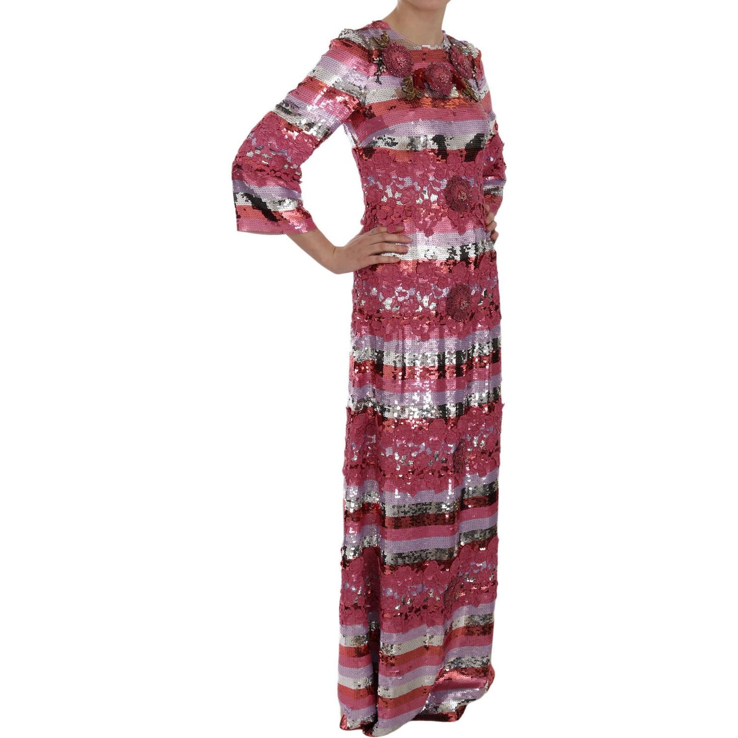Dolce & Gabbana Opulent Pink Sequined Floor-Length Dress Dolce & Gabbana Maroon