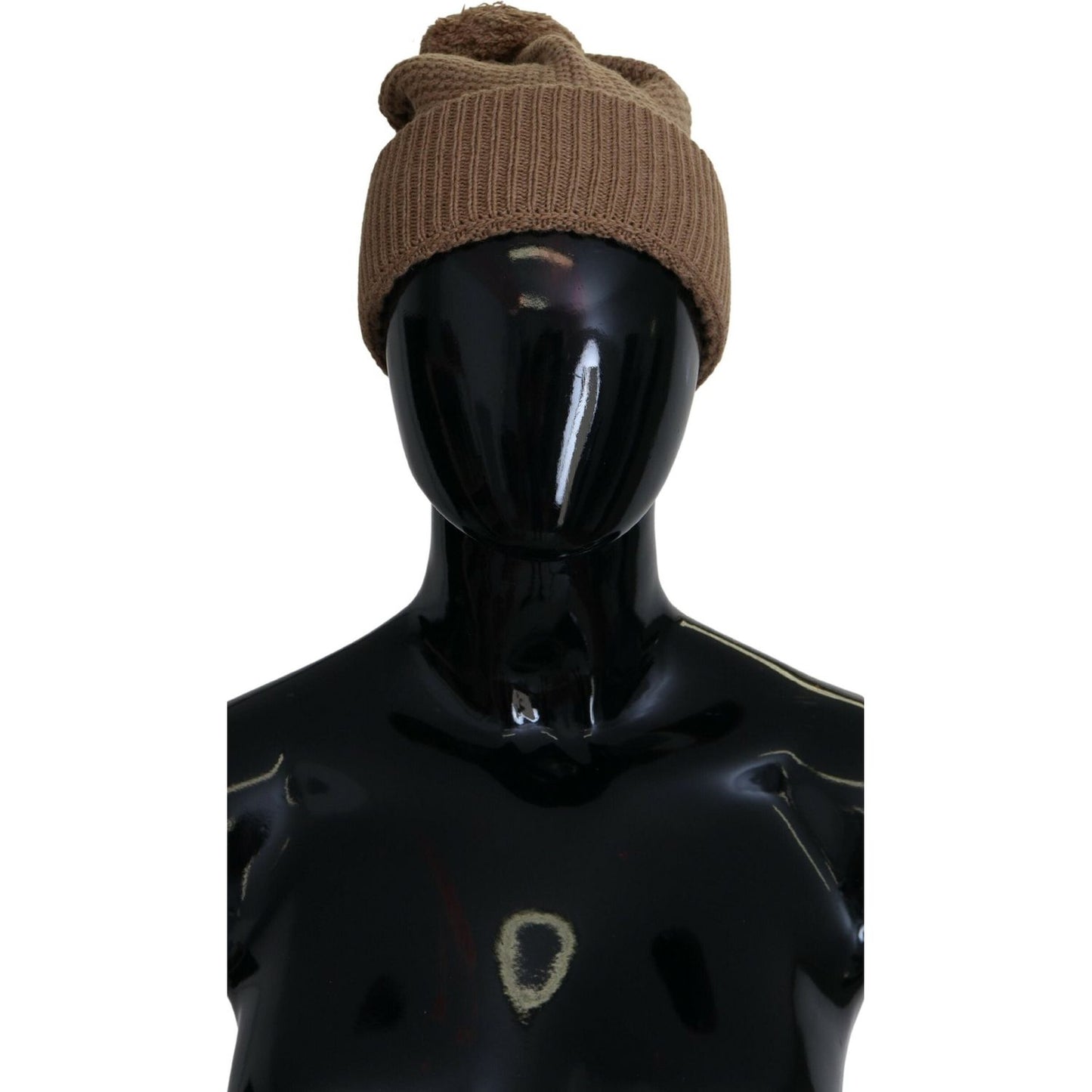 Dolce & Gabbana Elegant Camel Knit Beanie with Fur Accent Dolce & Gabbana Black